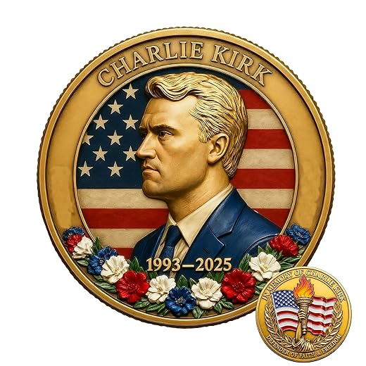 Charlie Kirk Commemorative Coin – 1993-2025 Memorial Tribute – “A Martyr for Truth and Freedom” – Collectible Challenge Coin with American Flag Design – Christian & Patriotic Keepsake Gift (B)