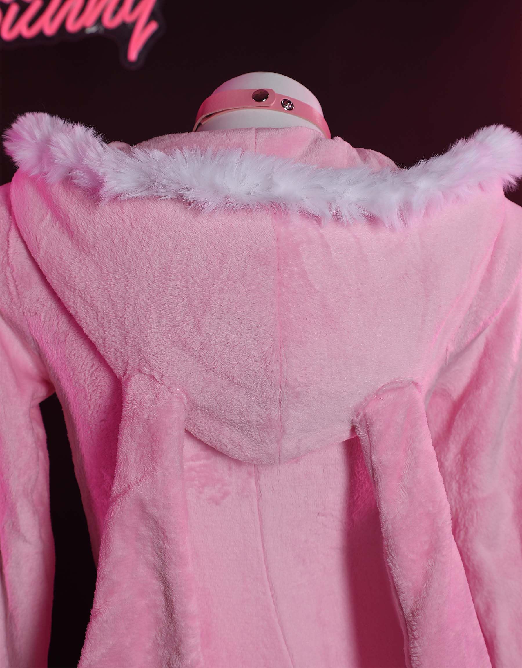 Mobbunny Cute Bunny Ear Onesie Pajama Fuzzy Romper Long Sleeve Loungewear Hooded Jumpsuit Zipper Fluffy Homewear with Socks: Medium Pink