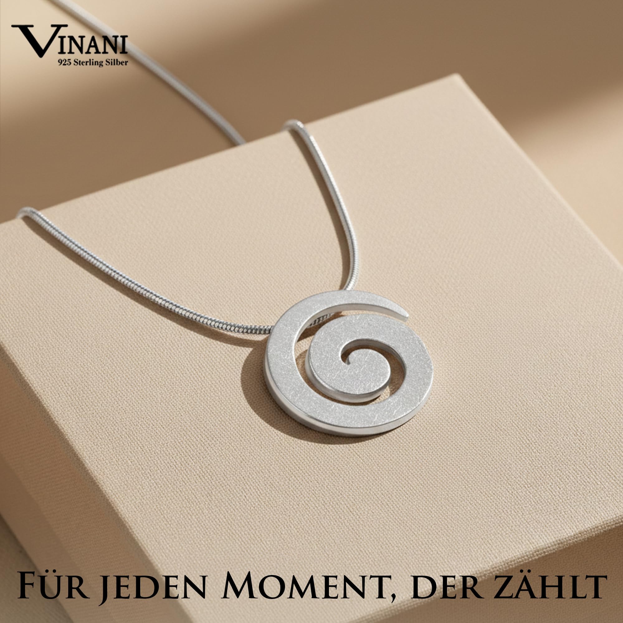 Vinani Spirale Anhänger gebürstet mit Schlangenkette aus 925 Silber ASR | Edler Spiralen-Anhänger aus 925 Sterling Silber, gebürstet, nickelfrei, anlaufgeschützt und mit Schlangenkette aus Italien.