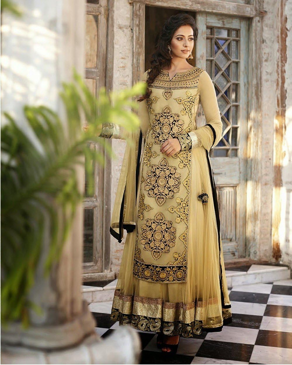 Designer Beige Color Womens Salwar Suit/Salwar Kameez for Wedding Ceremony