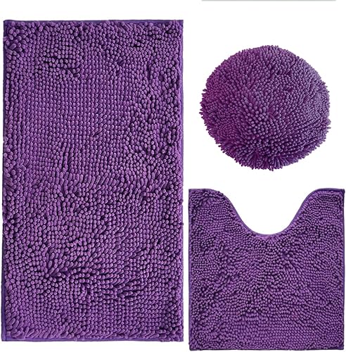 Miniatura 24 de Juegos de alfombras de baño de 3 piezas antideslizantes, alfombras de baño con respaldo de PVC, alfombra de baño lavable, absorbente, alfombrillas