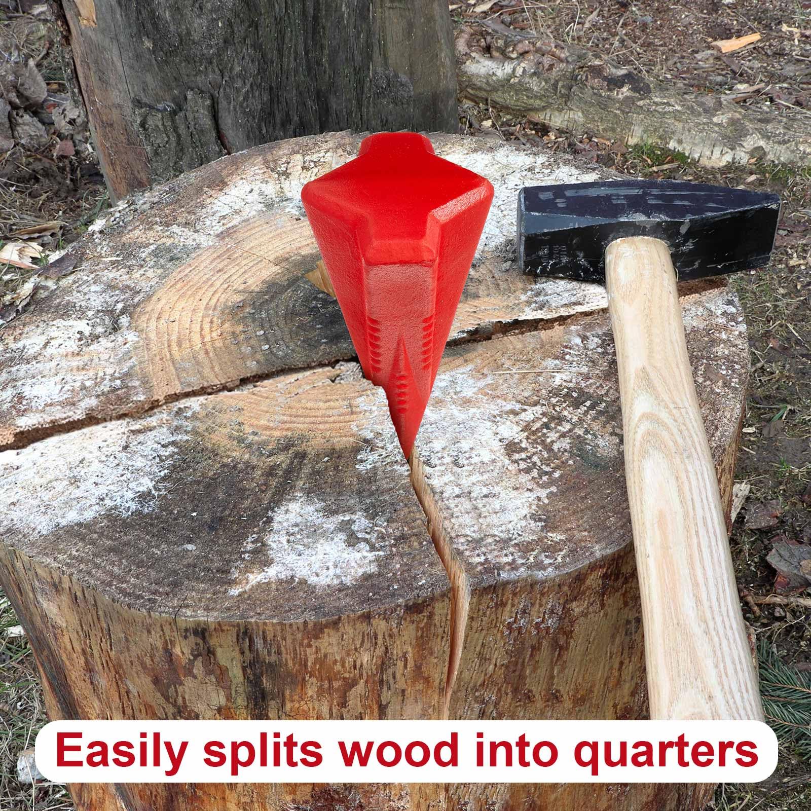 Lot de 2 cales de fendage manuel de 1,8 kg en acier forgé 4 directions pour fendre facilement le bois de chauffage en 4 pièces avec moins d'effort (rouge)