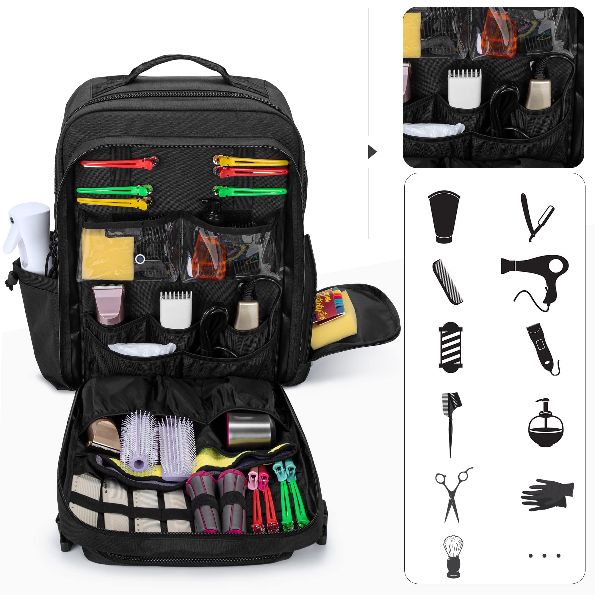 BAFASO Mochila de Peluquería, Bolsa de Viaje para Peluquería Solo Bolsa | Bolso Peluqueria Profesional para Herramientas de Peluquería, Negro
