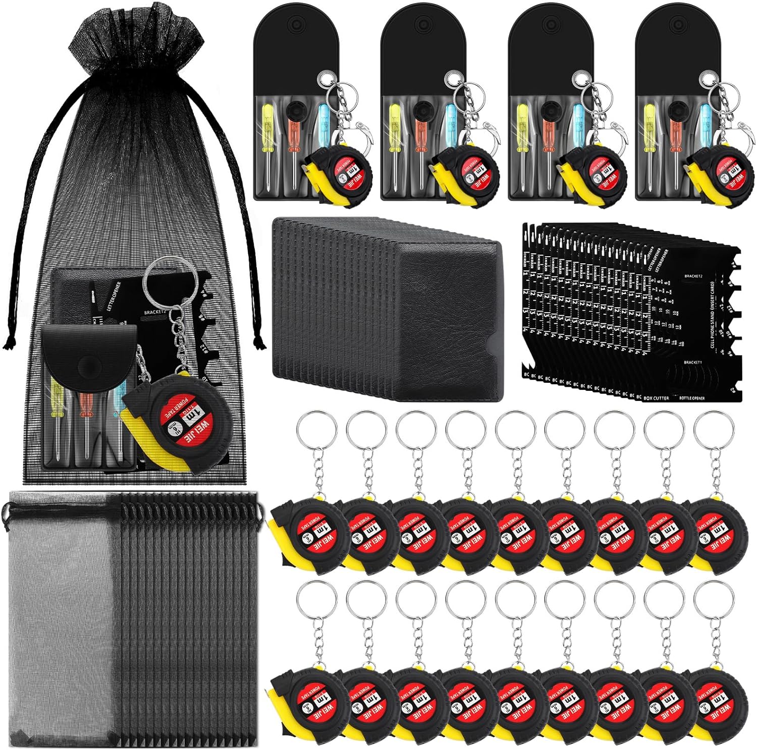 Kingdder 54 Pcs Mini Measuring Tape Screwdriver Keychain Set for Men Valentine's Day Employee Coworkers Gifts Bulk Small Tape Screwdriver Keychains Card Tool for Adult Men Husband Father Gift