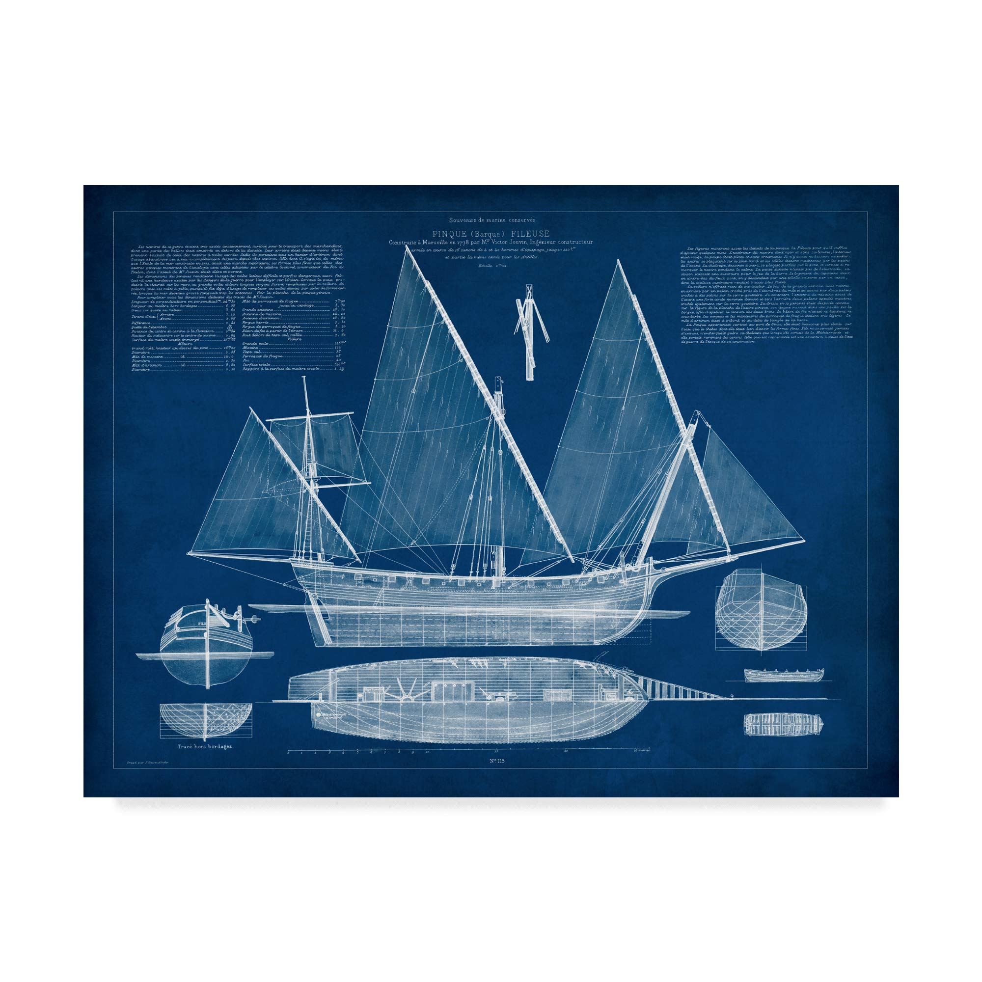Antique Ship Blueprint III by Vision Studio, 35x47-Inch,
