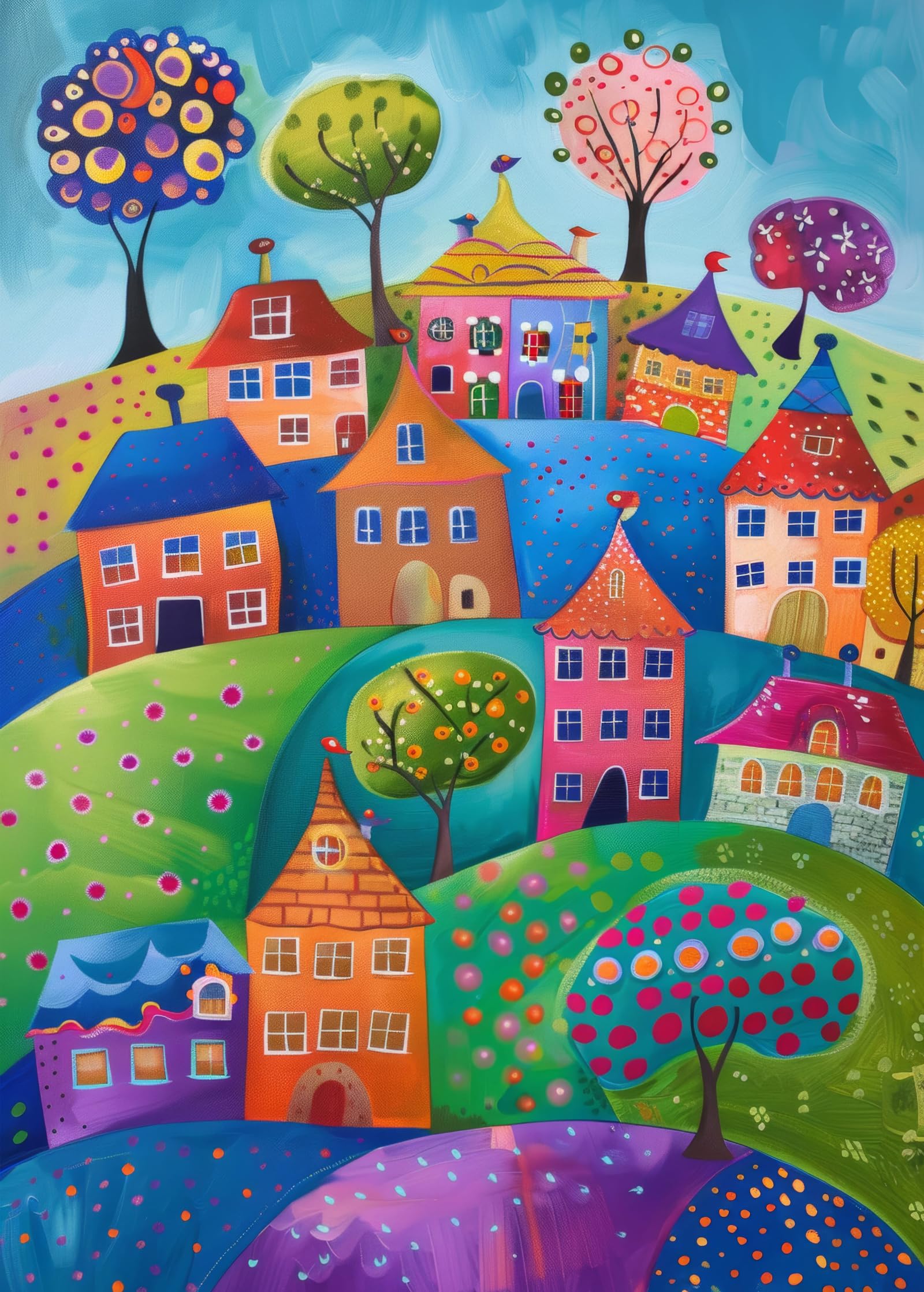 Bullglesup Puzzles for Adults 1000 Pieces, Village on the Hillside Jigsaw with Poster Letter on Back, Unique Pieces Fit Well No Dust (27.5"x19.6")