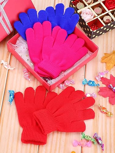 Miniatura 7 de 3 pares de guantes para niños pequeños, guantes de punto cálidos de invierno, guantes de dedo completo para niños y niñas