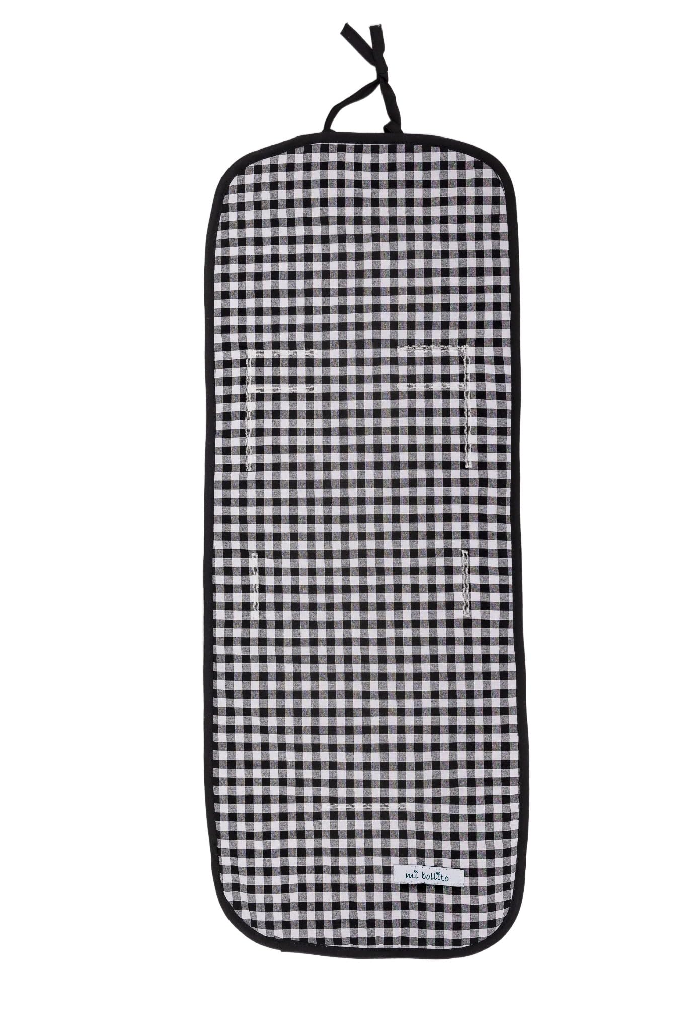 Materassino passeggino universale - Stile Vichy imbottito e traspirante - 100% cotone - Compatibile con tutti i passeggini - Prodotto in Spagna. (Nero)
