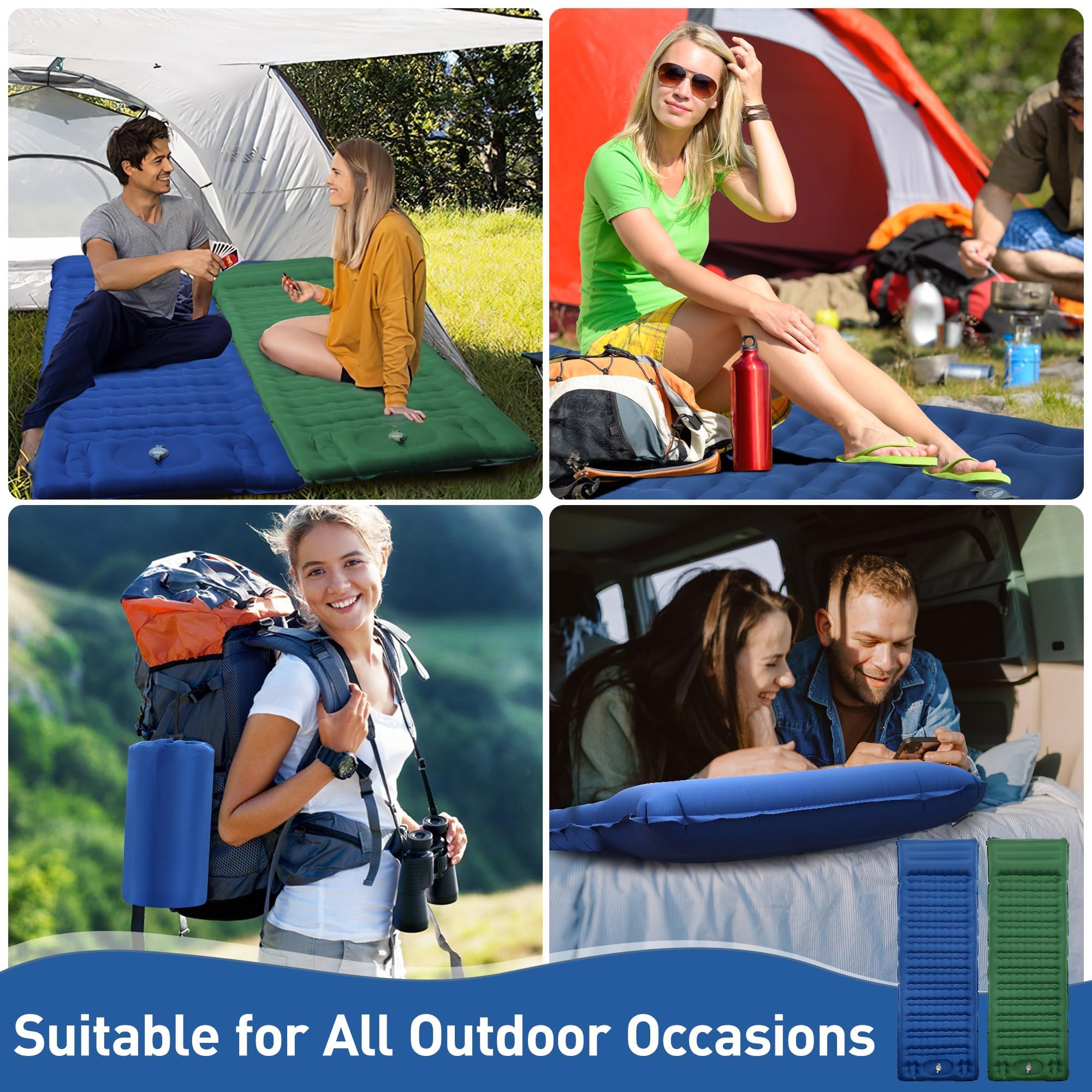 Isomat Camping pogrubiony materac dmuchany 12 cm z pompką nożną, zapobiega utracie powietrza, ultralekki, wodoszczelny, na zewnątrz (granatowy)