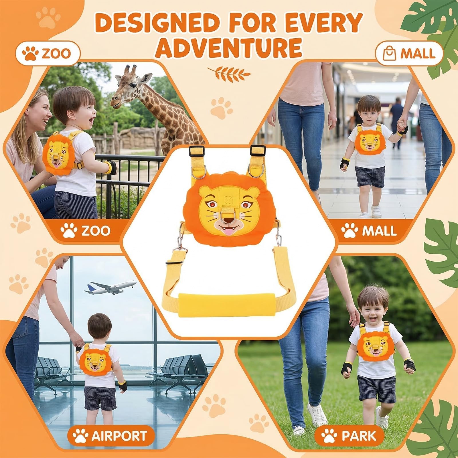 Correa para Niños Antiperdida, Ajustable Arnés de Bebe con Hebilla de Seguridad y Calcomanías Mágicas Transpirable Cinturón de Andador para Bebe Niños