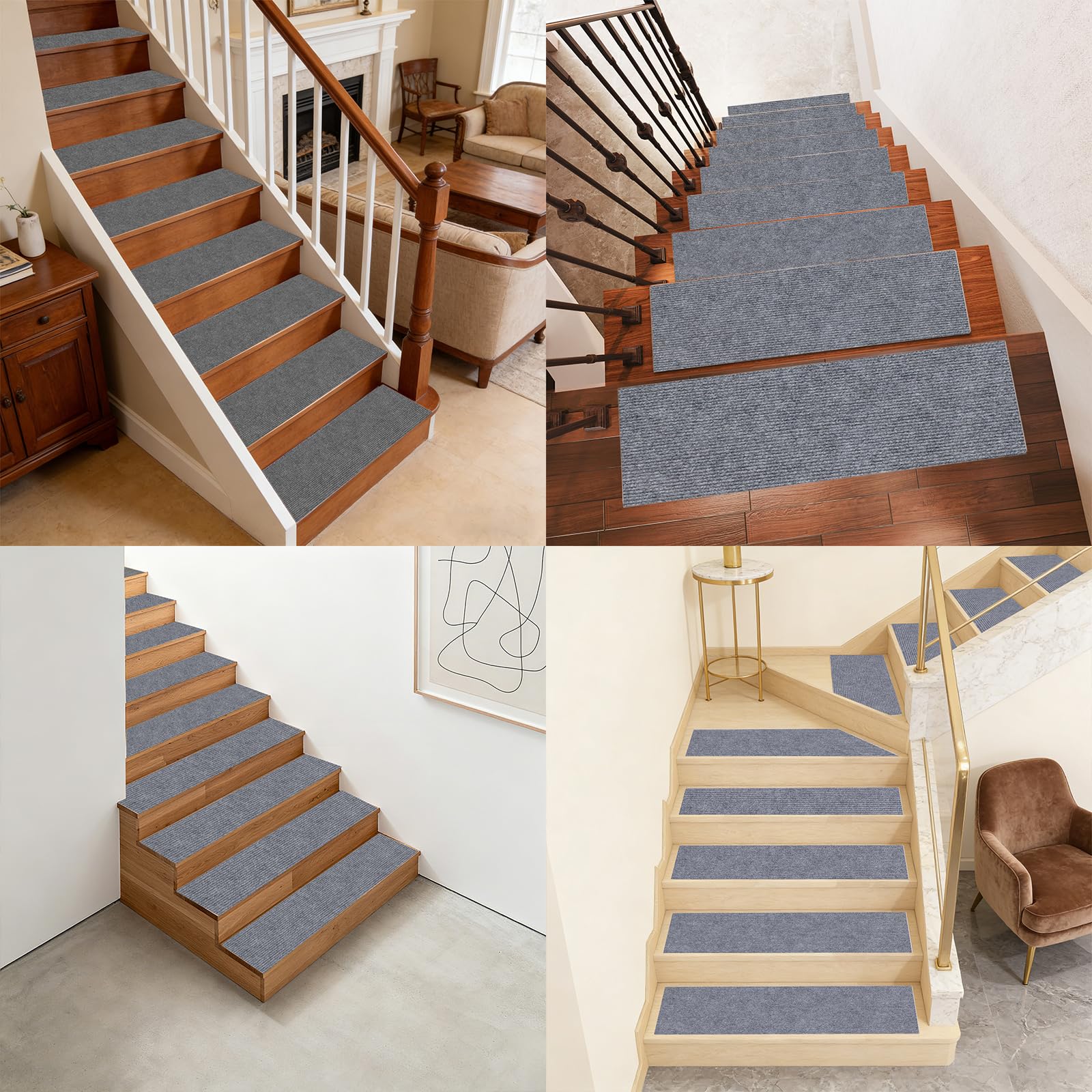 Juego de 5 alfombrillas antideslizantes para escaleras, 34 x 48 cm, TPE, reutilizables y cortables, aptas para niños, para escalones seguros, ideal para el hogar y los niños.