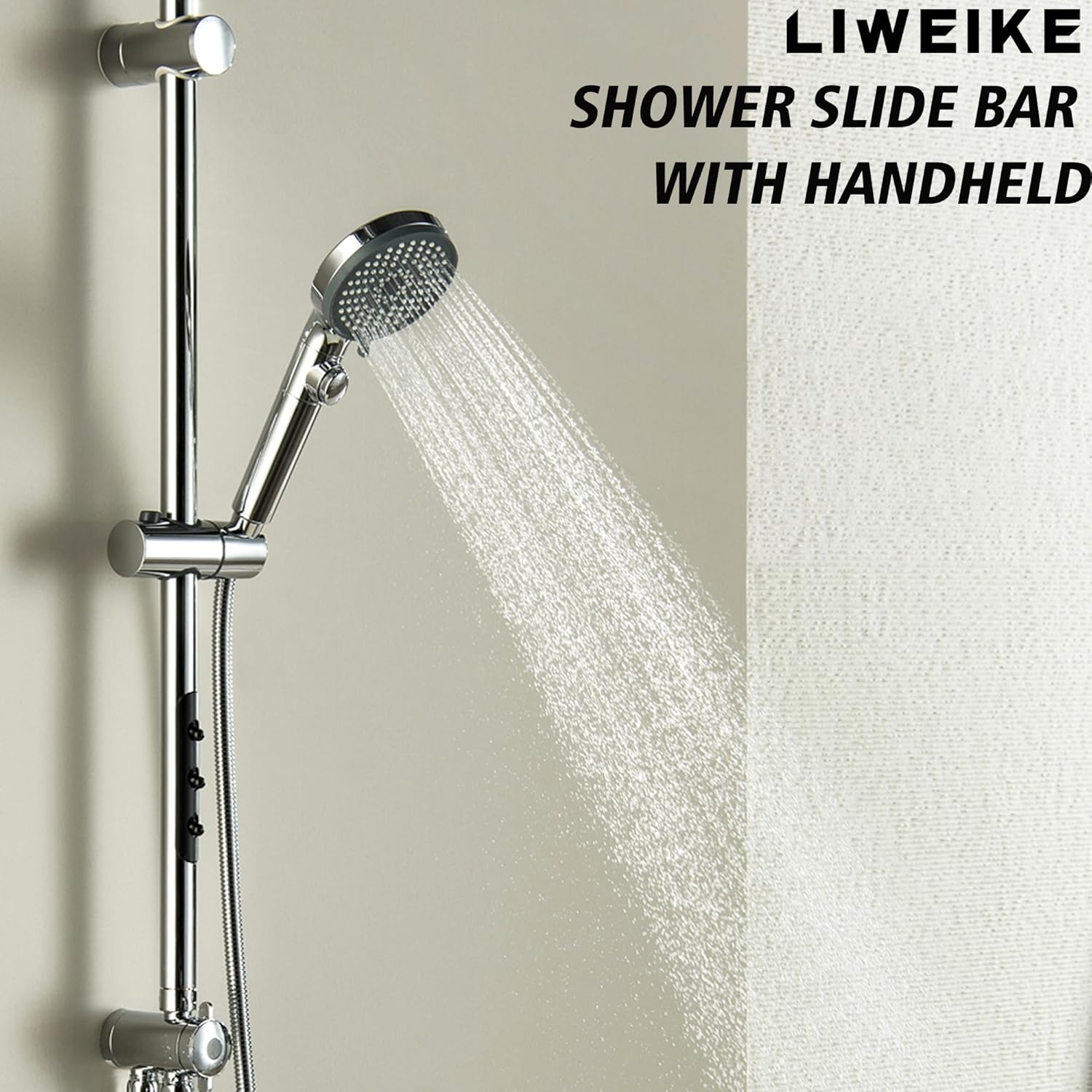 LIWEIKE Shower Slide Bar Combo, Adjustable 27.5 In Slide Bar with 5 Setting Handheld Shower Head and 60 In Stainless Steel Hose, Chrome