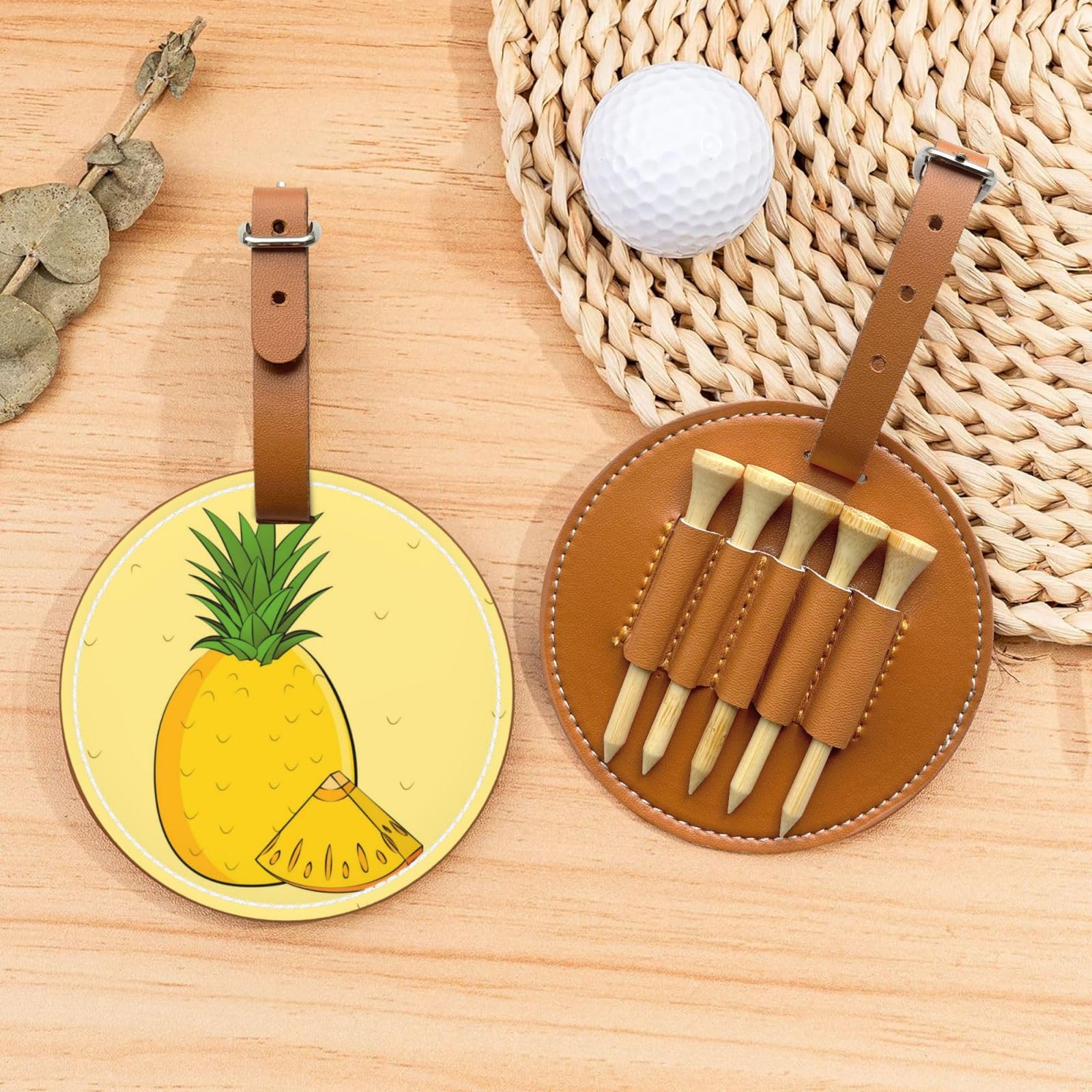 cartoon pineapple Brown Printed golf tee storage bag - portable design, easy to organize tee