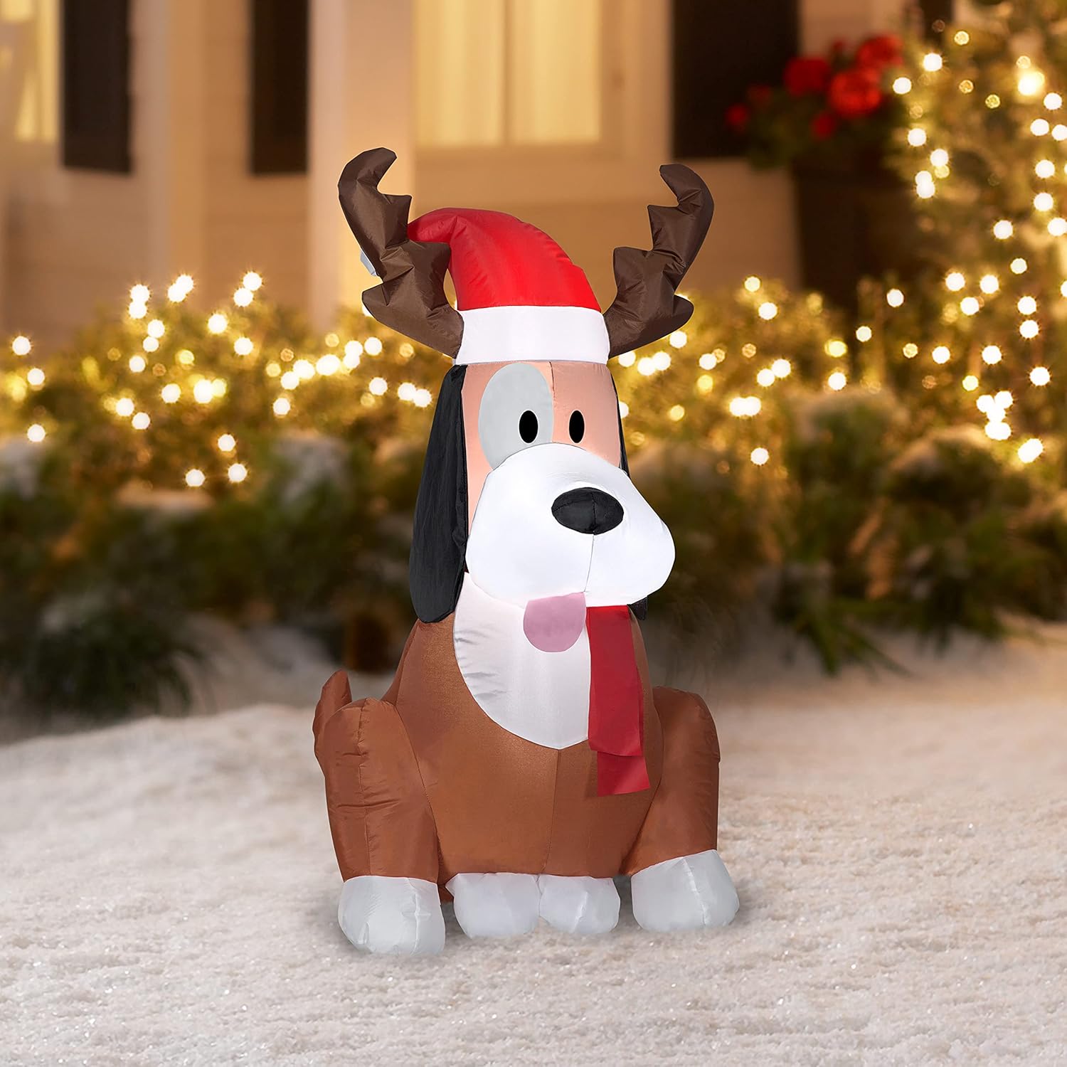 Gemmy Christmas Airblown Inflatable Whimsey Dog w/Antlers, 3.5 ft Tall, Brown
