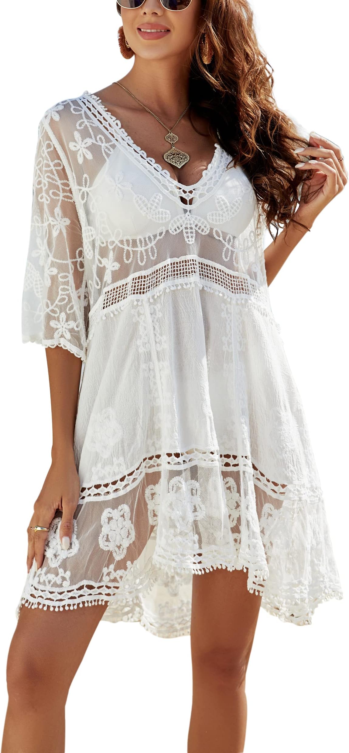 Swimsuit Coverups for Women Lace Beach Cover Up Bathing Suit Swim Dress