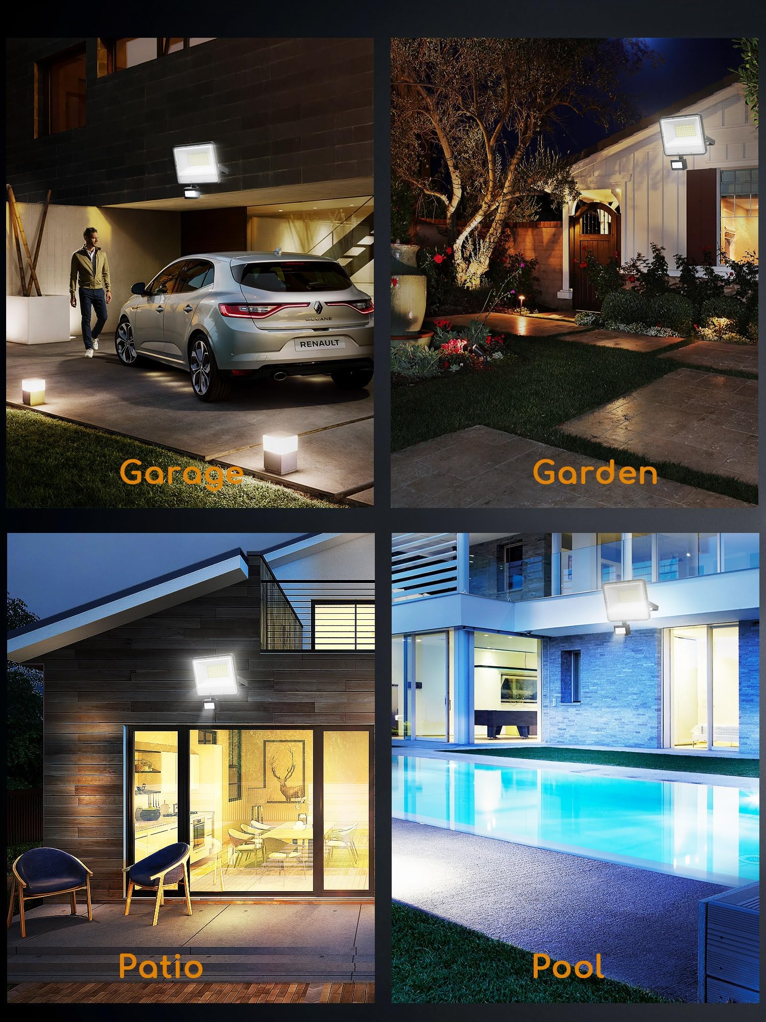 Faro LED Esterno con Sensore Movimento 50W - 2 Pezzi 5000LM Faretto da Esterno 6500K Bianca Fredda Fari Led, IP67 Proiettore per Giardino Cortile Garage
