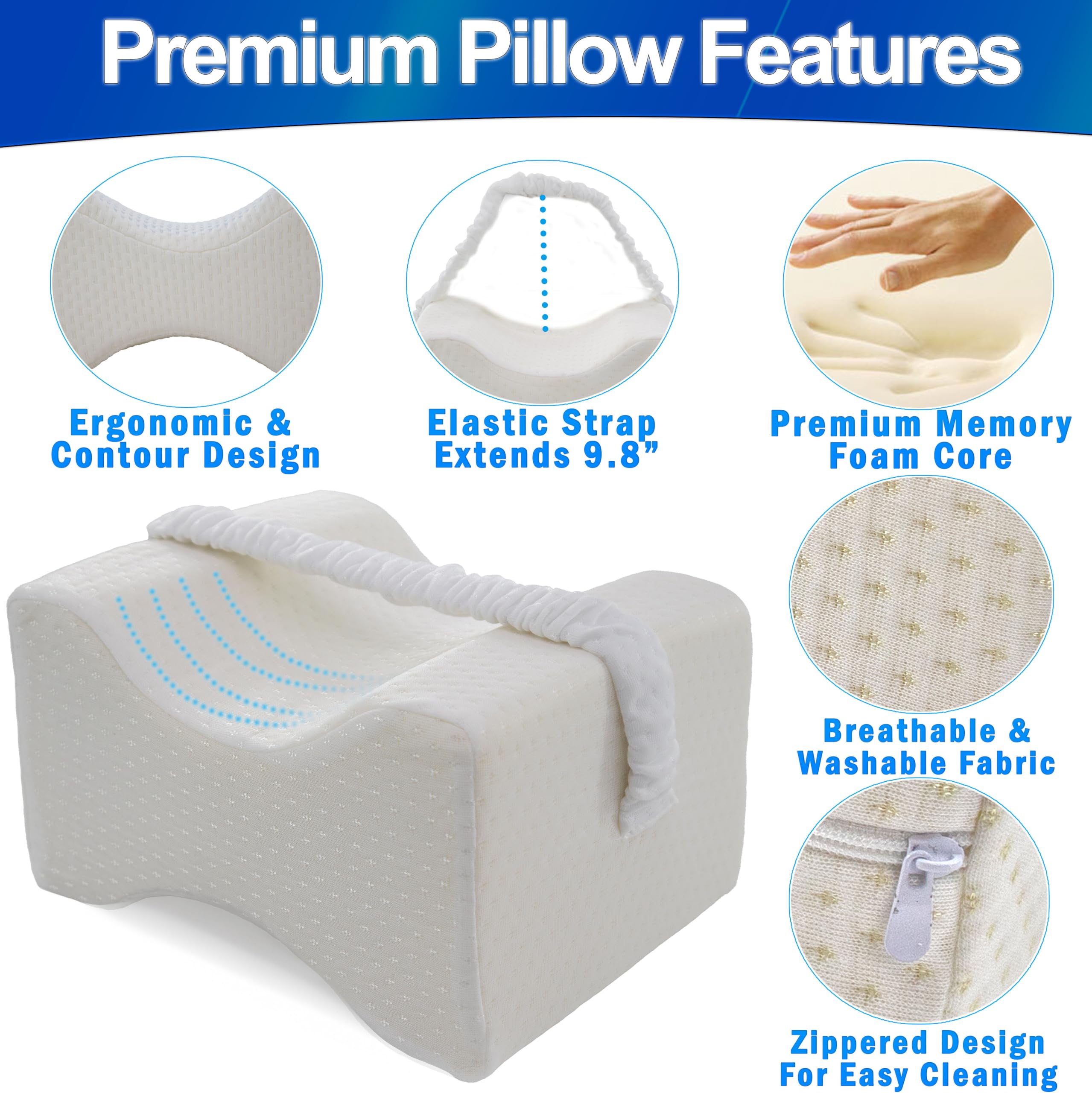 Memory Foam Knee Pillow With Leg Strap - Orthopedic Wedge For Side Sleepers & Back Pain Relief