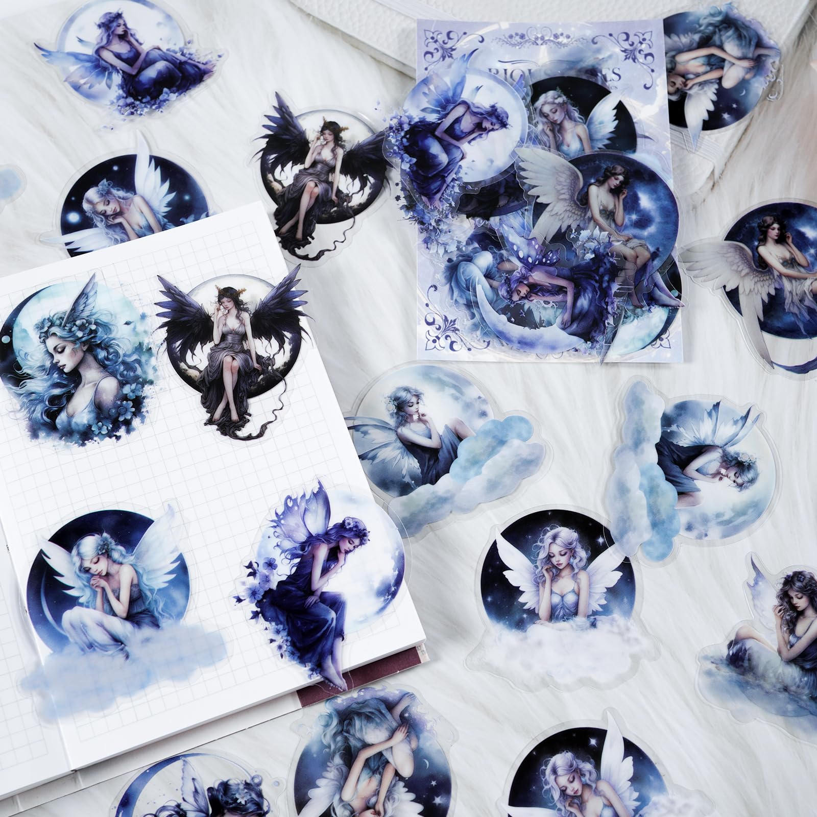 Adesivi Trasferimento Fata E Luna - 18 Pezzi, 10x9 Cm - Per Decorare Vetro, Mobili, Oggetti