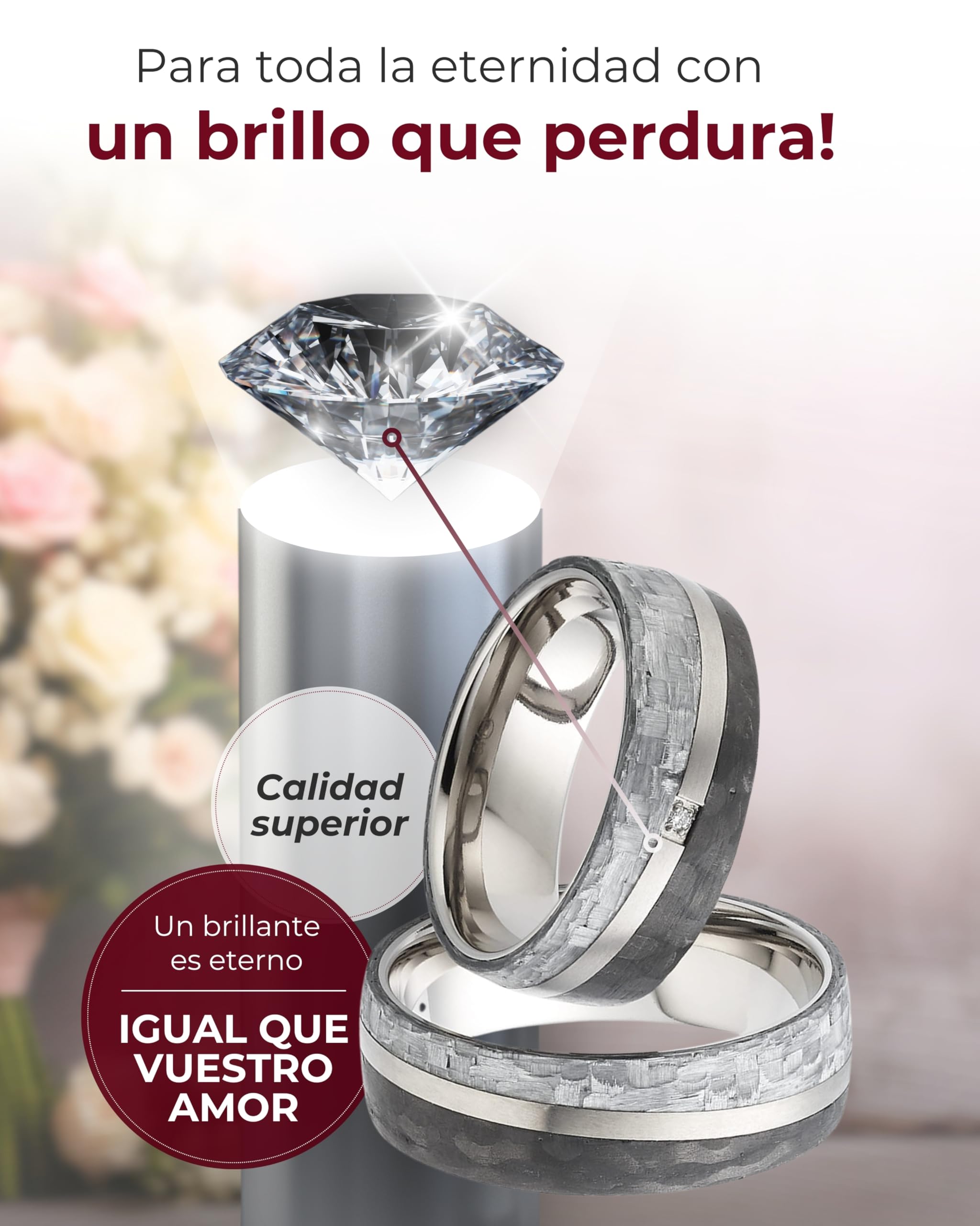 123traumringe Anillos de boda de titanio y carbono, precio por par con 1 brillante y gratis. Alianzas de titanio y carbono en 7 mm de ancho, anillos de boda, anillos de compromiso S86