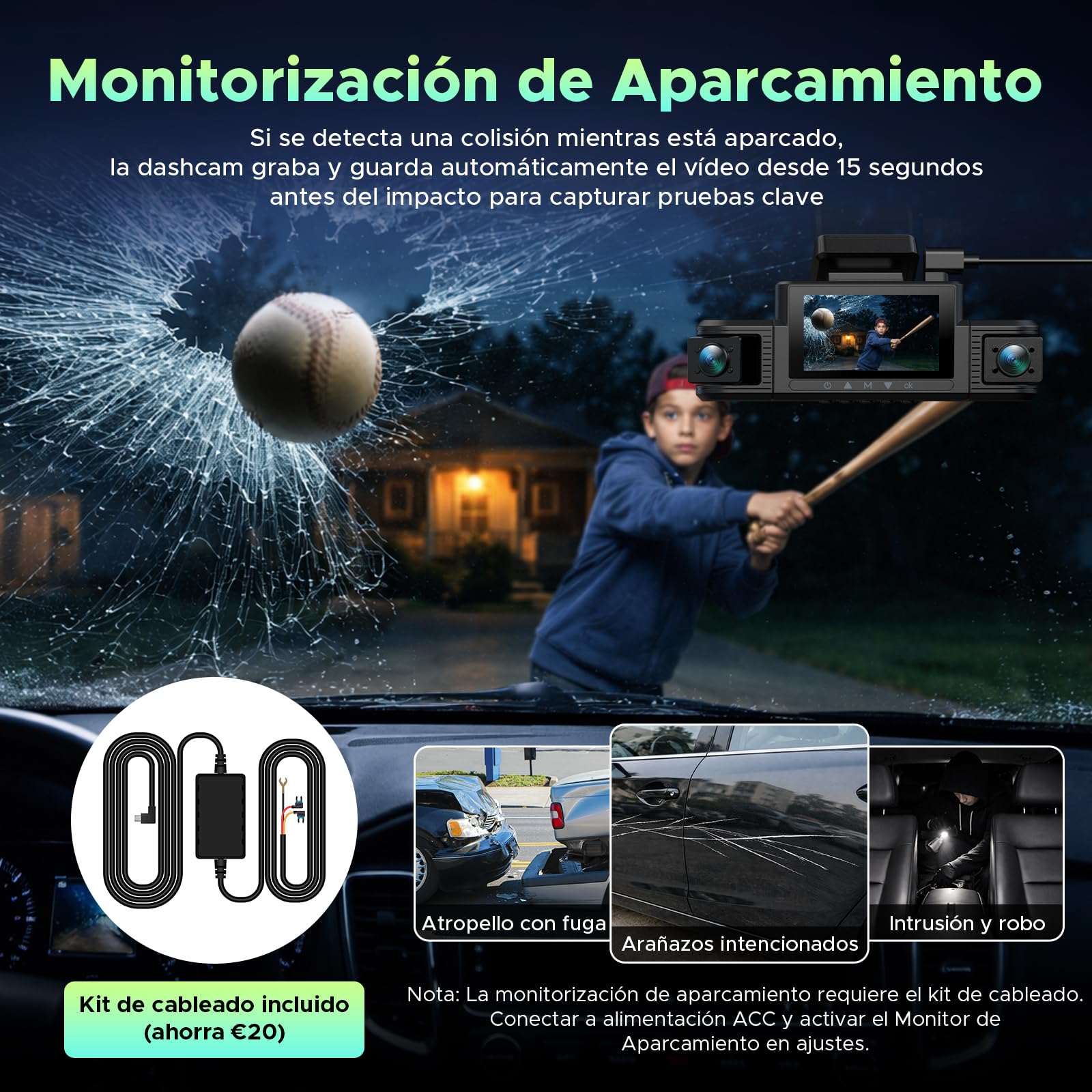 LAMTTO 4 Canales Dashcam para Coche 360 Grados, Dash Cam 2K Delantera 1080P Trasera Interior Lateral Cámara de Coche con App WiFi de 5GHz, Supervisión de Aparcamiento 24/7, Sensor G y Visión Nocturna