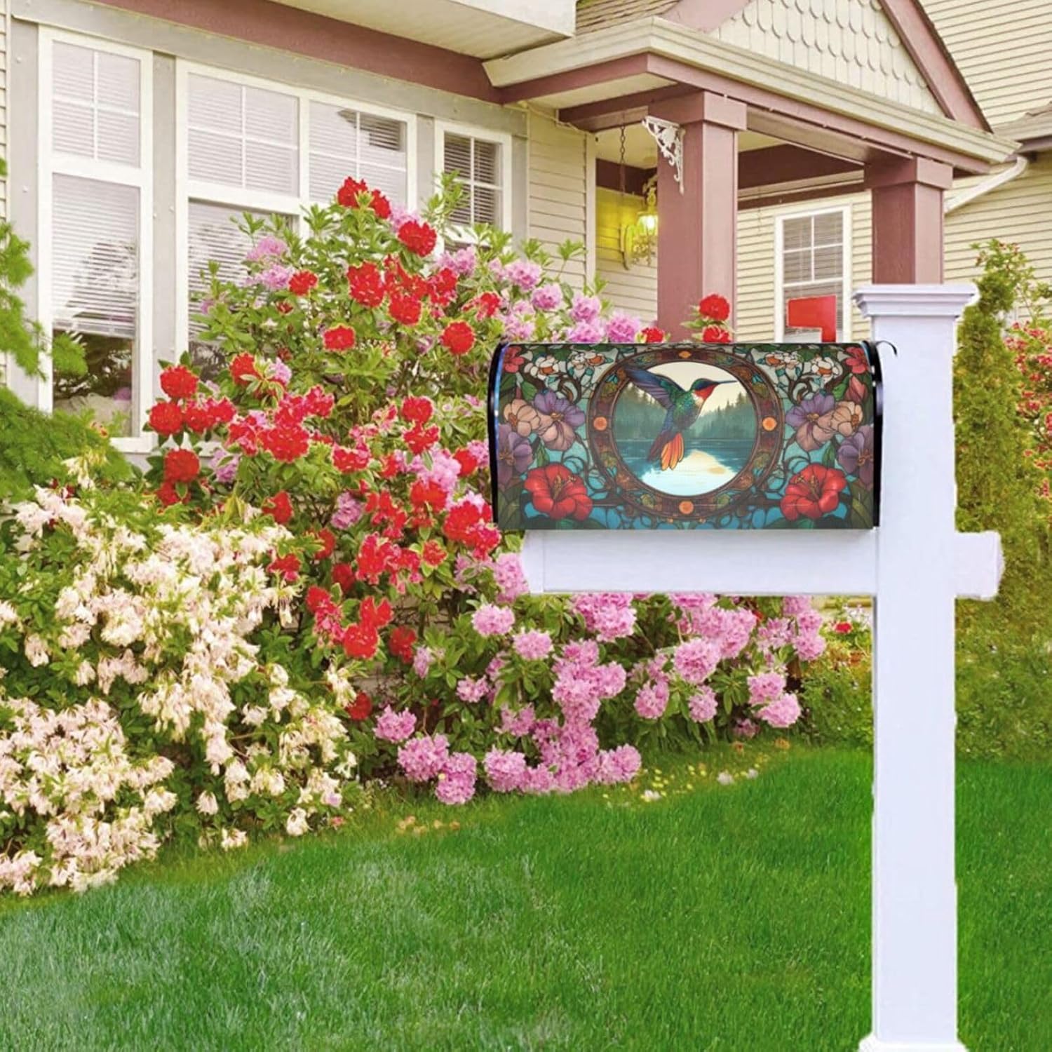 Spring Hummingbird Mailbox Covers Magnetic Letterbox Covers 21x18 Inch for Garden Outdoor Decoration