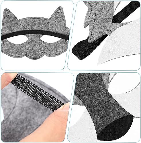 Miniatura 8 de Zerodeko 3 máscaras de lobo, máscaras de fieltro de media cara de lobo de dibujos animados de animales para cosplay, máscaras de disfraces, máscaras