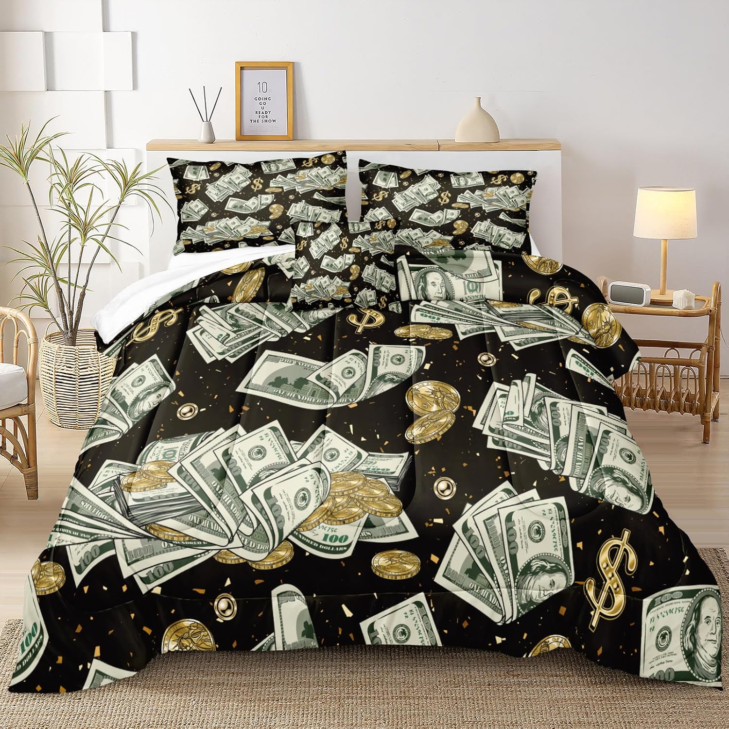 Merryword Money Comforter Set King Size Dollar Bill Bedding