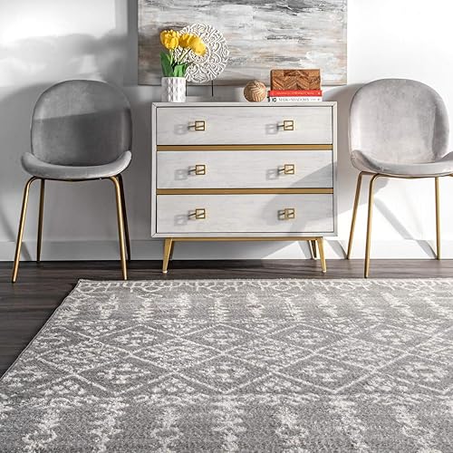 Miniatura 3 de nuLOOM Jaelynn - Alfombra tribal de celosía, 4 x 6 pies, color gris, rectangular