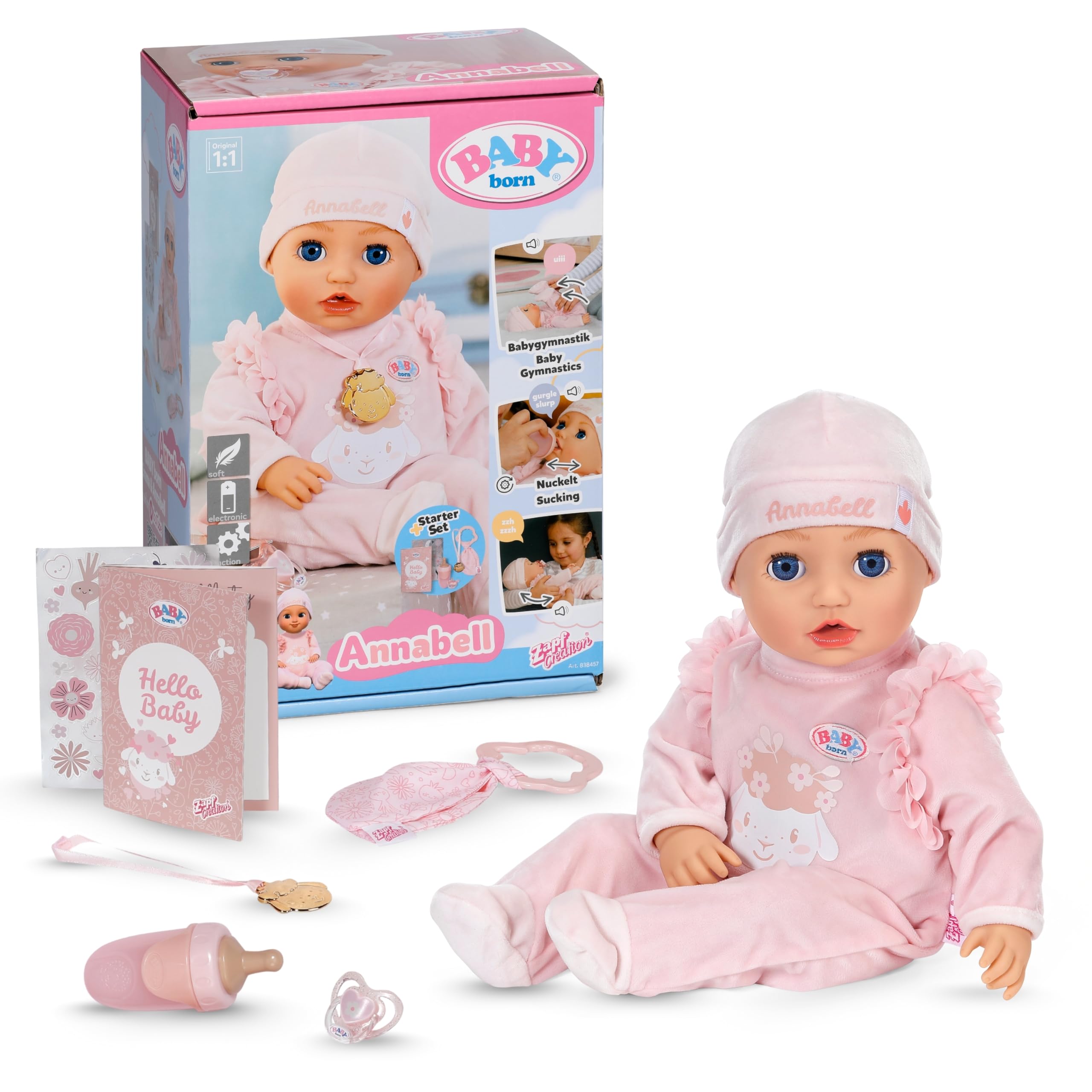 BABY born Annabell 43 cm bambola con suoni e 7 funzioni | Corpo morbido, accessori inclusi, batterie necessarie, da 3 anni