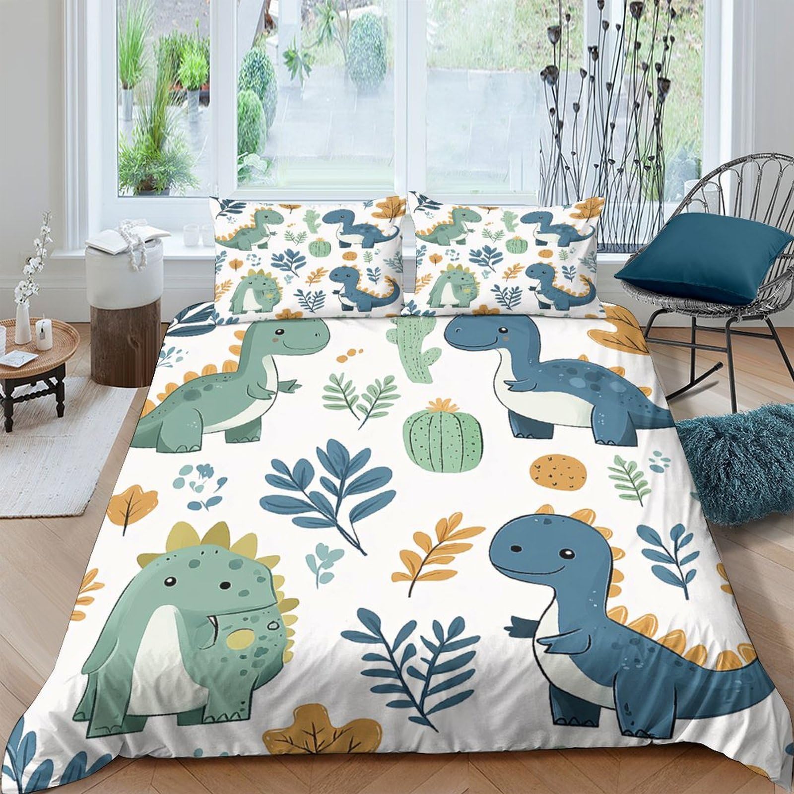 Ctjqhvkz Style-6 3D Printed Cartoon Dinosaur Fitted Sheet Microfiber Cute Green Blue Animal Mattress Cover For Bedroom Guestroom Decor Single（135X200cm）