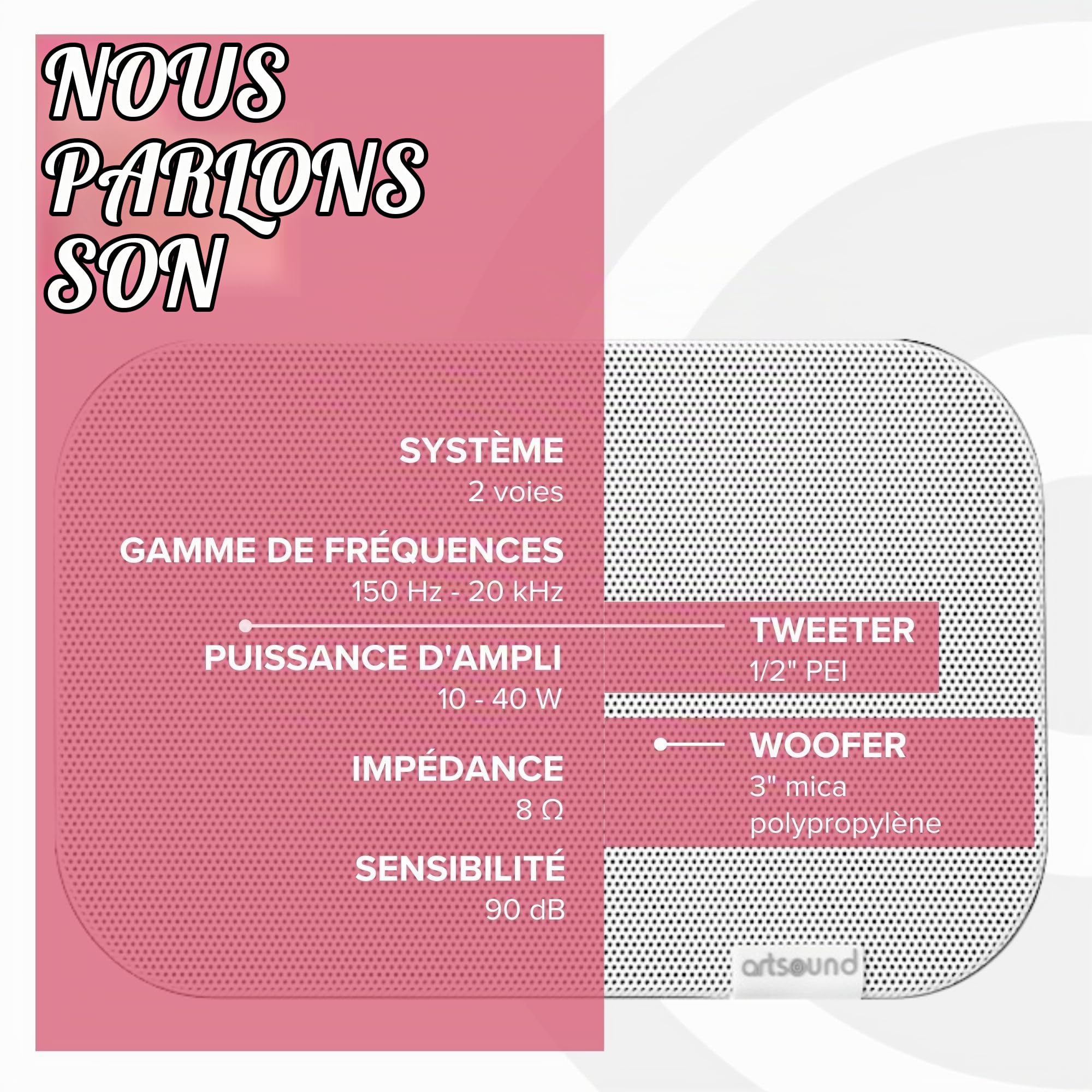 Artsound UNI20, Ensemble de 2 Enceintes passives, Enceinte HiFi 2 Voies, 10-40 Watts, Support Mural avec Articulation à rotule, Convient pour des espaces jusqu'à 20 m² tels Que Couloir, Cuisine,