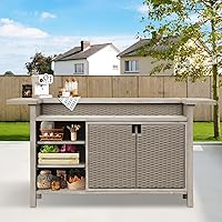 Domi Outdoor Wicker Bar Unit with Storage - All-Weather Aluminum Frame, Waterproof Rattan Patio Buffet Table for Kitchen & Gatherings