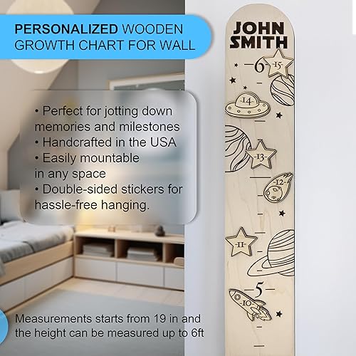 Miniatura 8 de Personalized Wooden Growth Chart for Wall - 6ft Custom Name Kids Measurement Growth Chart for Girls, Child Height Measuring Chart Wooden, Baby