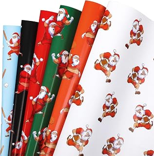 Watersay 12 Pcs Funny Santa Ball Games Christmas Wrapping Paper Futsal Player Present Gift Wrap Funny Christmas Wrapping Paper for Xmas Holiday Party Decoration