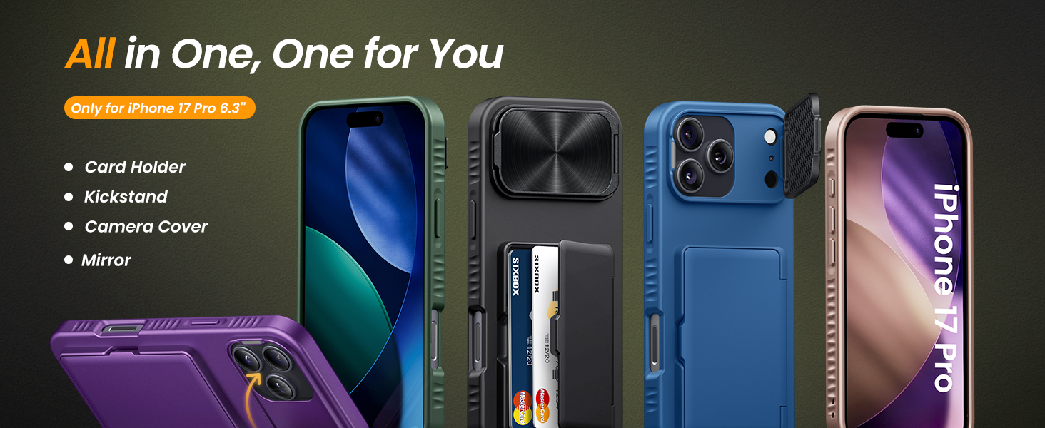 Amazon.com: SIXBOX for iPhone 17 Pro Case Wallet, Built-in Stand