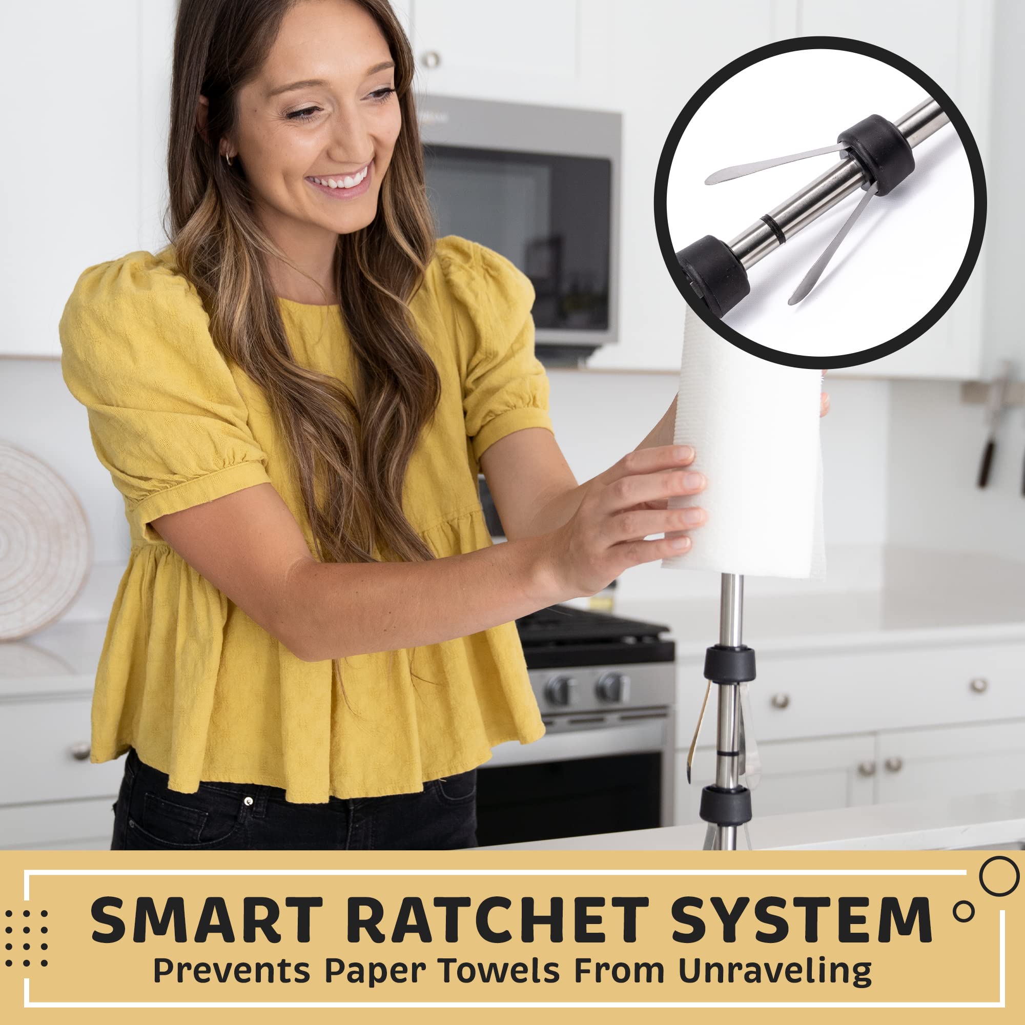 Stainless Steel Paper Towel Holder Designed for Easy One-Handed Operation - This Sturdy Weighted Paper Towel Dispenser Countertop Model Has Suction Cups and Holds All Paper Towel Rolls - Image 4