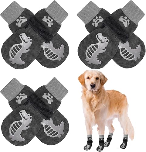 BEAUTYZOO Calcetines antideslizantes para perros, zapatos de perro para pavimento fríocaliente, protectores de patas con empuñaduras, 3 pares para