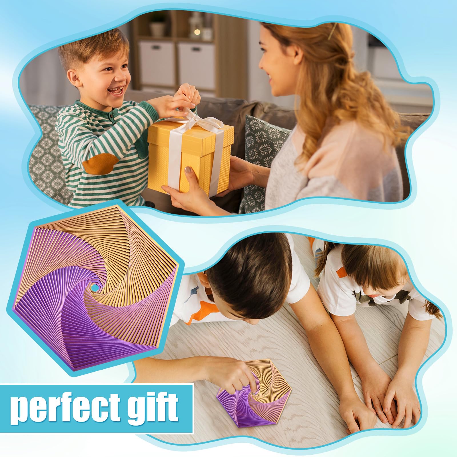 Fractal Fidget Hexagon, Drukowana w 3D Zabawka Hexagon Fidget Plastic Fidget Hexagon Cube Funny Hexagon Distortion Desk Toys for Stress Aleviation (Fioletowo-Zloty)