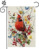 Hsrvivi Spring Cardinal Bird Garden Flag 12x18 Inch Double Sided Burlap - Butterfly Flowers Outdoor Yard Decor UV Fade Resistant