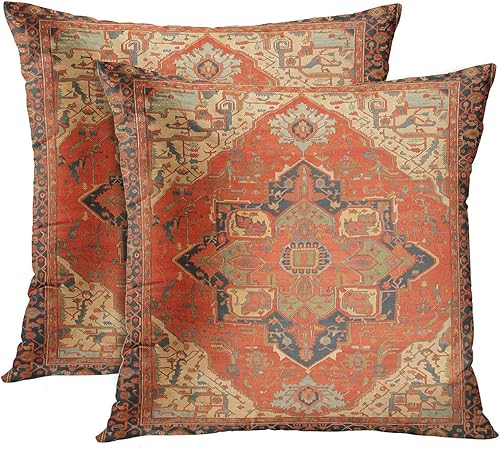 Britimes Fundas de almohada, Aztec Kilim para decoración del hogar, 20 x 20 pulgadas, juego de 2 fundas de cojín para sofá, fundas de almohada del