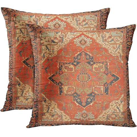 Britimes Throw Pillow Covers, Aztec Kilim Home Art Decor, 18 x 18 Inches Set of 2 Cushion Sofa Cases, Abstract Oil Painting Pillowcases for Bedroom, Living Room, Ethnic Decorative, Turkish Tribal