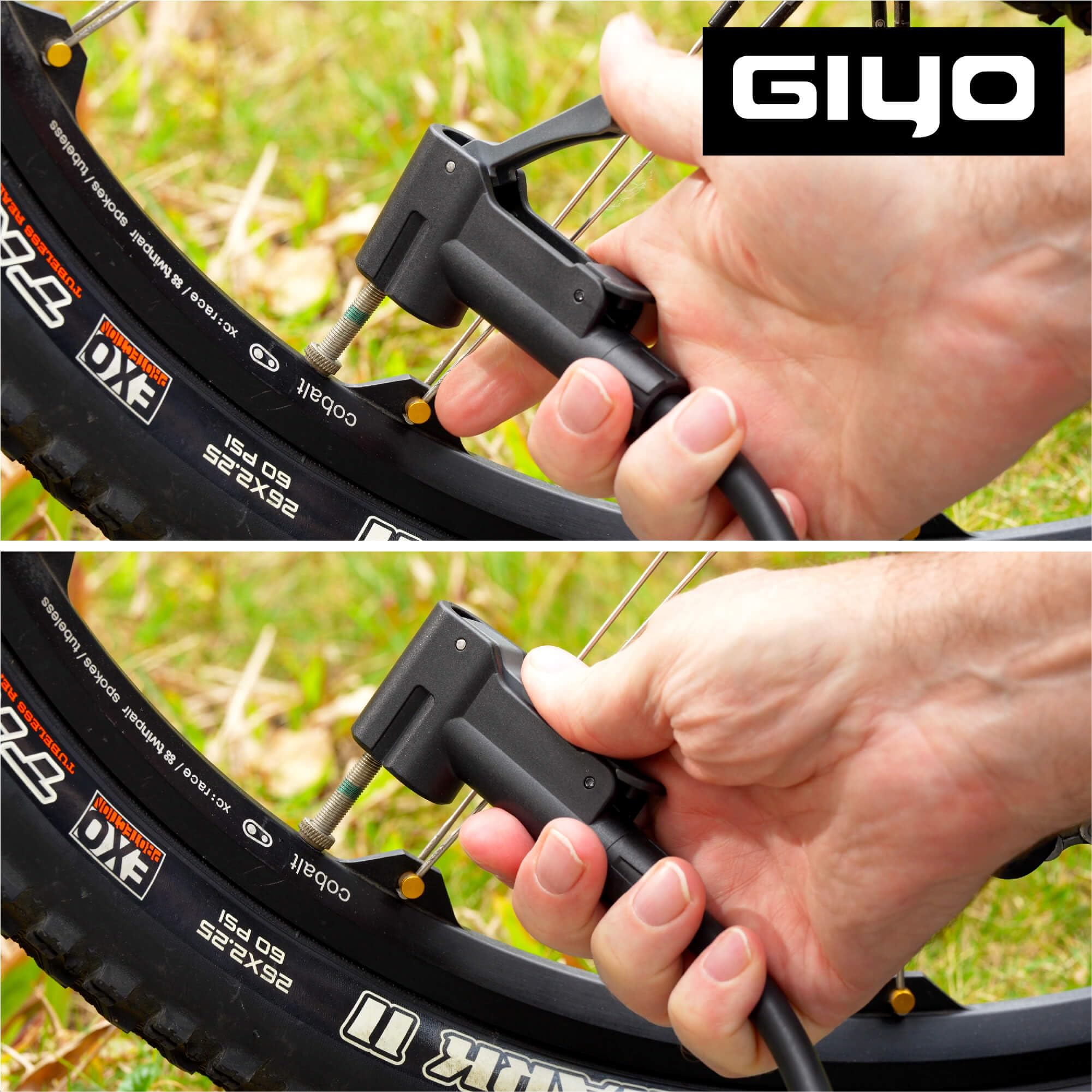 GIYO Fahrrad-Standpumpe GF27DH – Fahrradpumpe mit Präzisions-Manometer für niedrigen & hohen Reifendruck, Einhand-Ventilkopf für Presta, Autoventil/Schrader & Dunlop,Tubeless-kompatibel,11 bar/160 psi