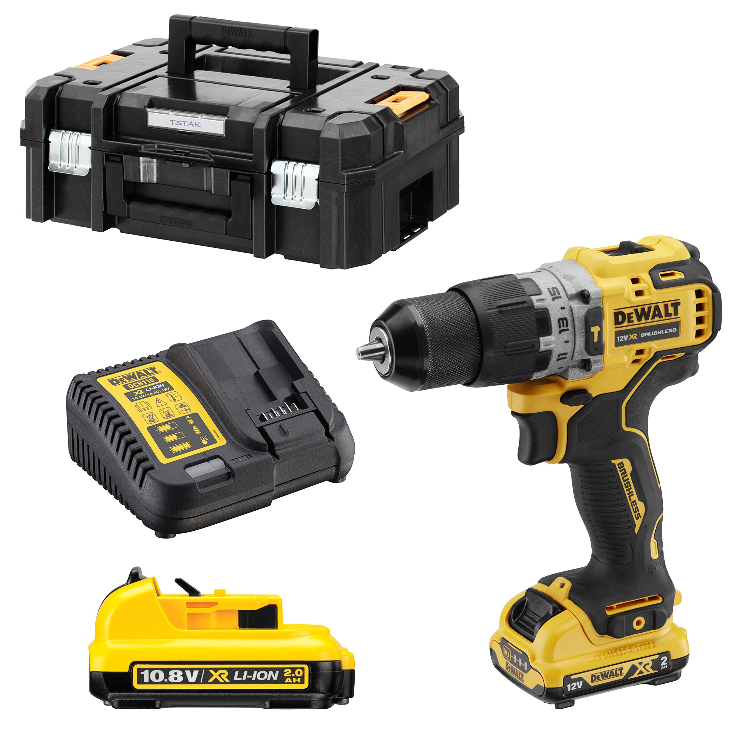 Dewalt Black/Yellow Dcd706d2-Qw Taladro Percutor Sin Escobillas Xr 12V Li-Ion 2Ah For Diyers & Professionals, Designed For Repair, Installation And Workshop Tasks, 12V, 2Ah, Single Unit