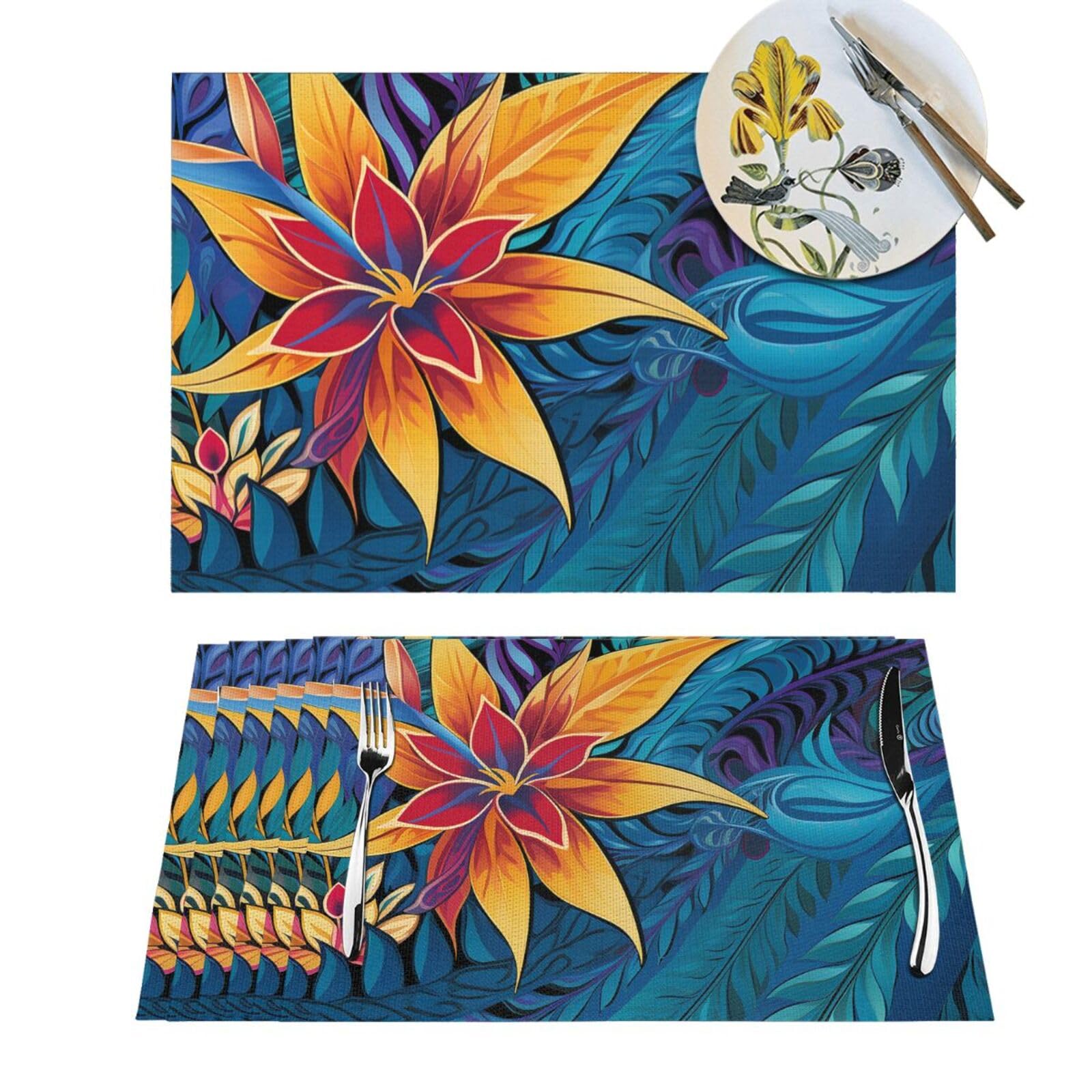 Set de table tissé PVC tropical pour repas en intérieur et extérieur