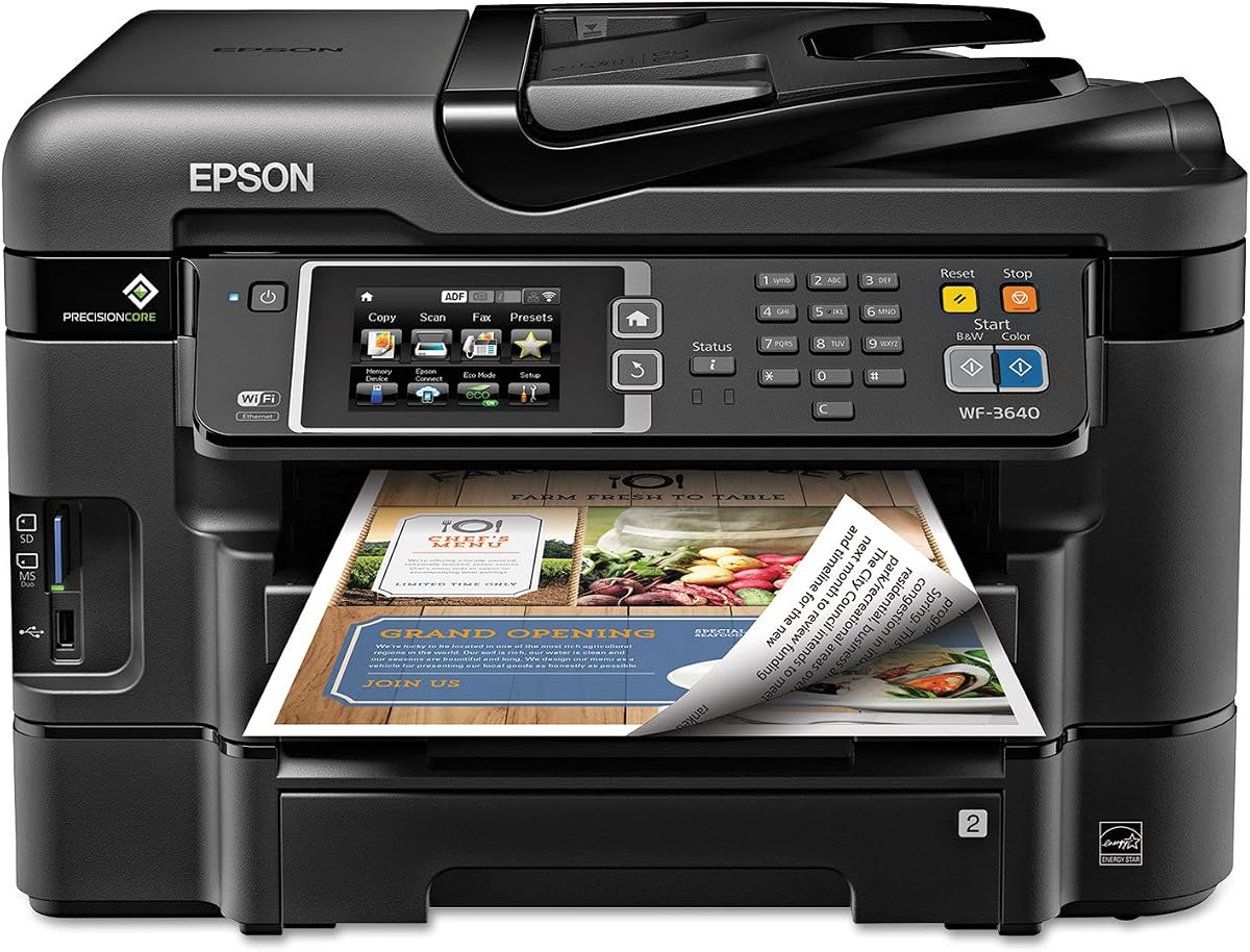 Epson Workforce WF-3640 Impresora inalámbrica de inyección de tinta en color todo en uno con escáner y fotocopiadora, lista para reabastecimiento de Amazon Dash