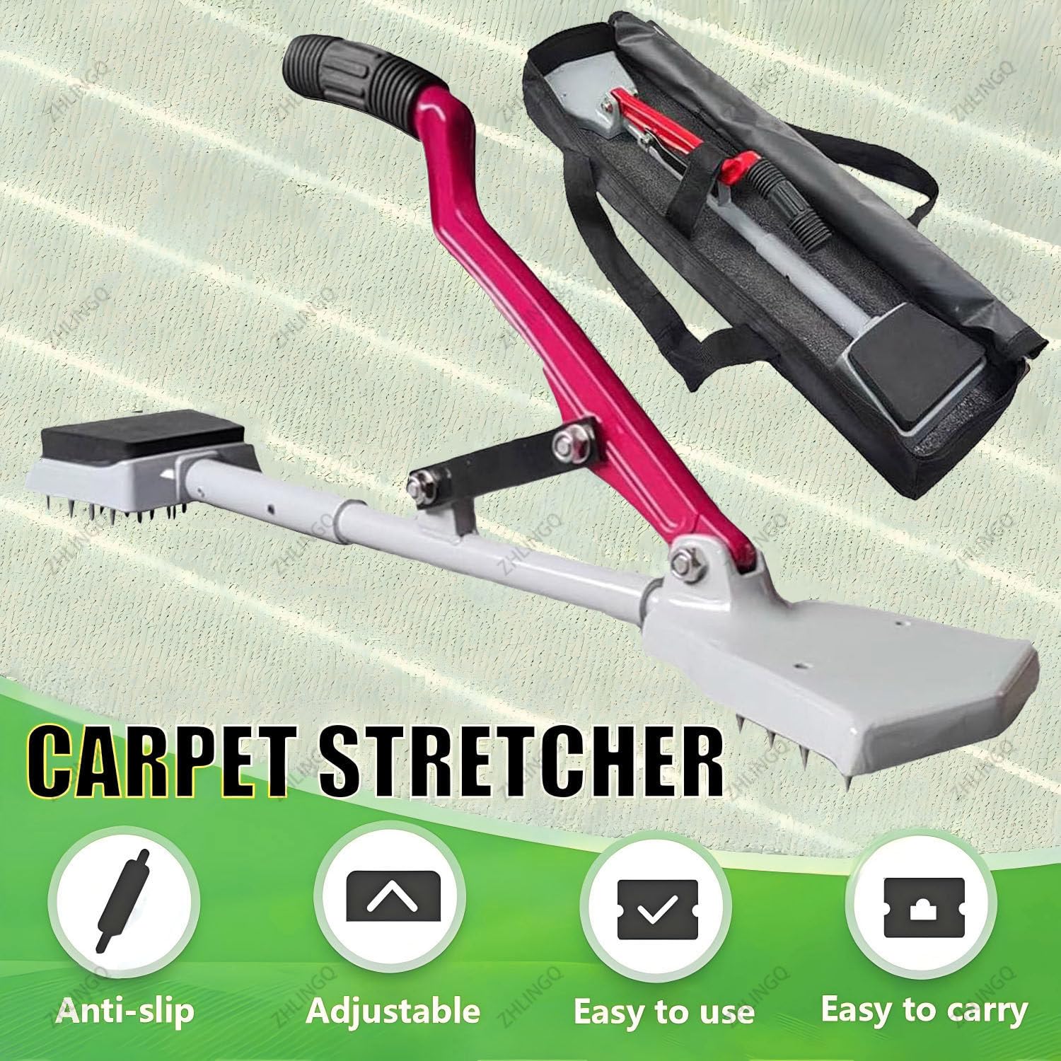 Outil pour Tapis sans Genou, Tendeur De Tapis sans Genou, Kit D'outils Ergonomique pour Tendeur De Tapis, Kit D'outils D'installation De Tapis avec Poignée Télescopique Et Base Rembourrée