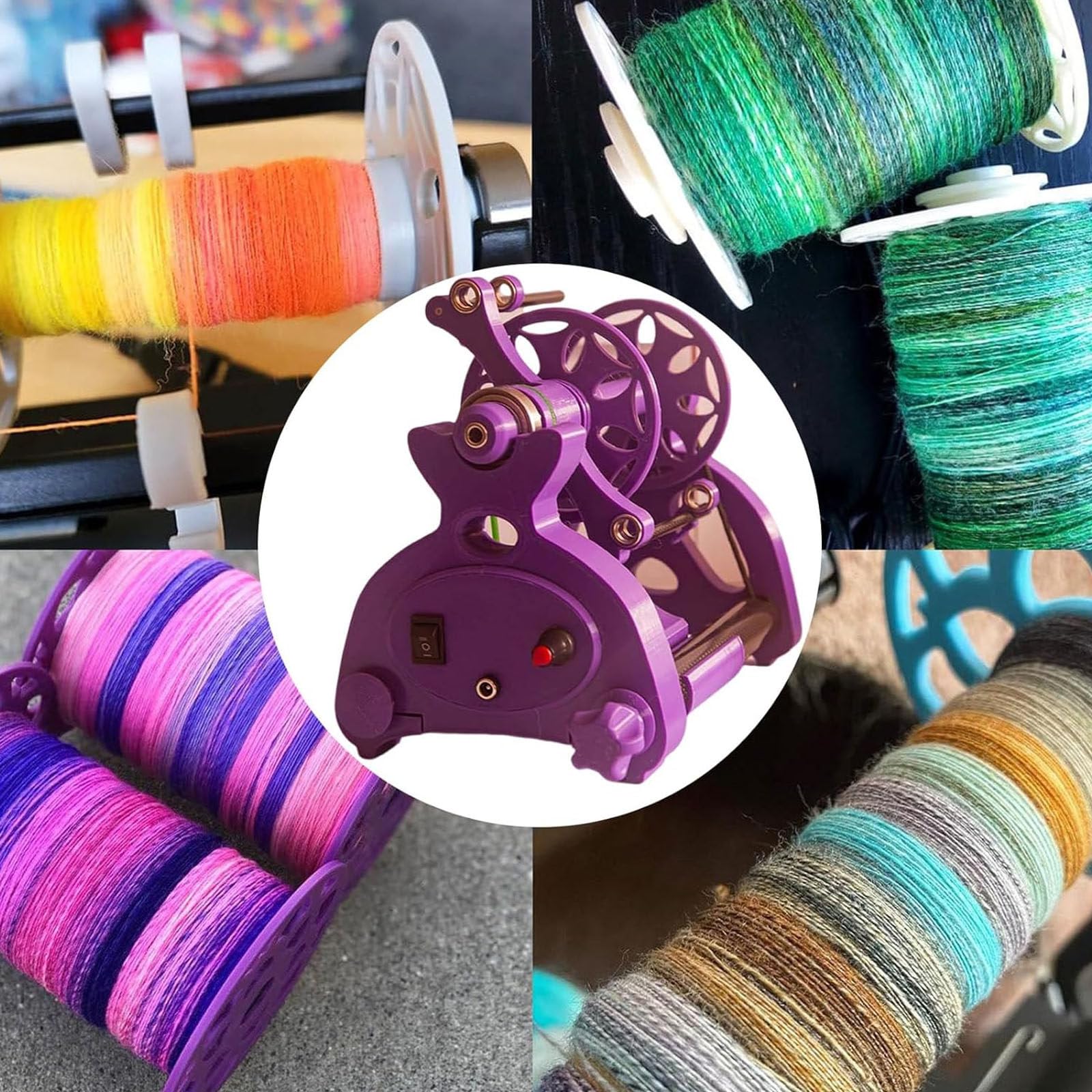 Elektrisches Mini-Spinnrad Zum Wollfaserzwirnen, Automatische Garnwickelmaschine, Wollspinnfaden, Wickler FüR Strickwolle, Trommelkarde Purple-Countless