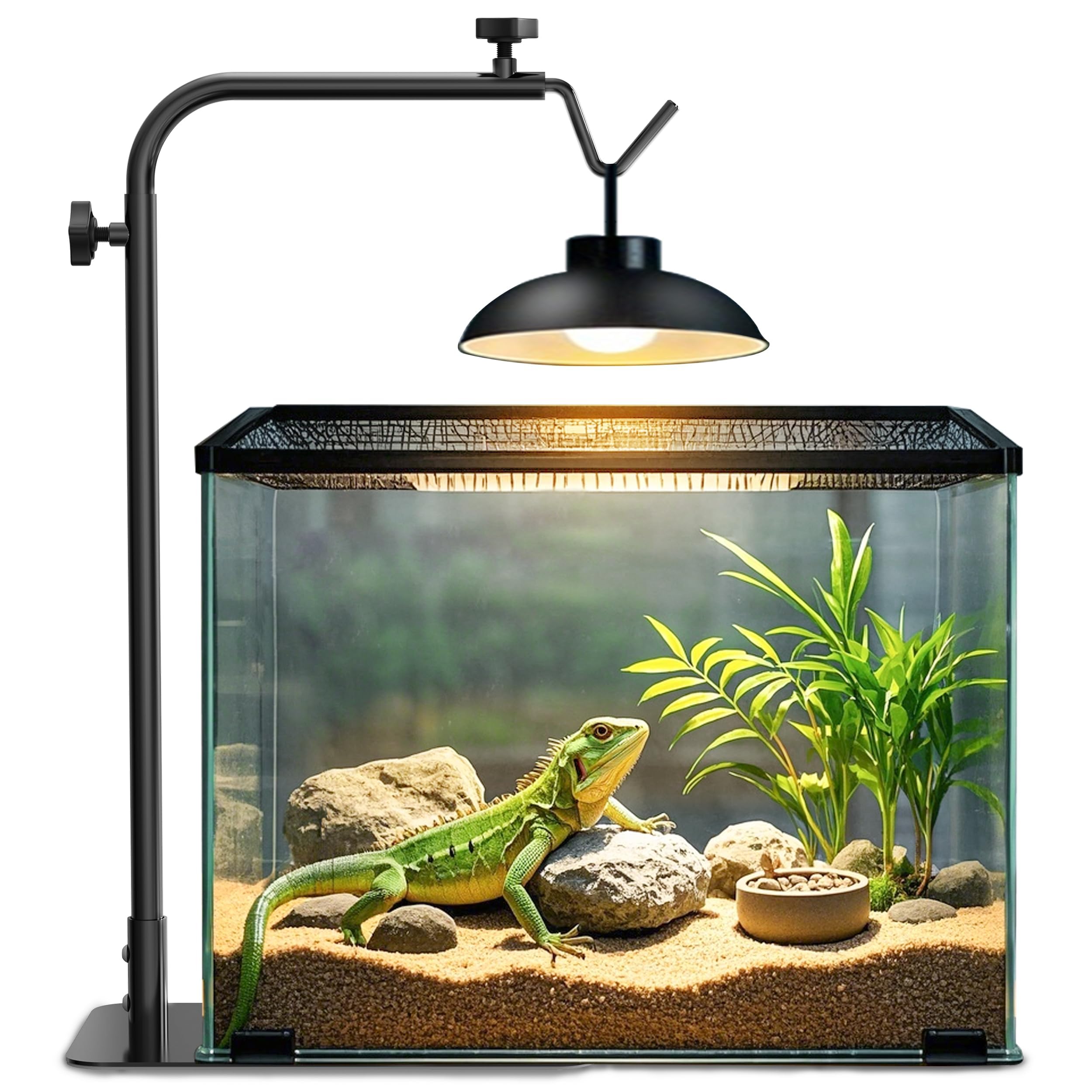 Josmimic Reptilien-Wärmelampenständer, verstellbar, 45,7 cm - 81,3 cm: Lichthalterhalterung mit schwerem Sockel für Bartagamen, Schildkröte, Schlange, Eidechse - Terrarium-Heizkuppellampen für Tank