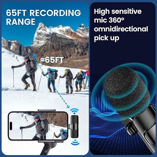 Miniatura 6 de MIOGREN Paquete de 2 micrófonos inalámbricos Lavalier para iPhone, iPad, Plug-Play, micrófono inalámbrico profesional, con solapa, reducción de