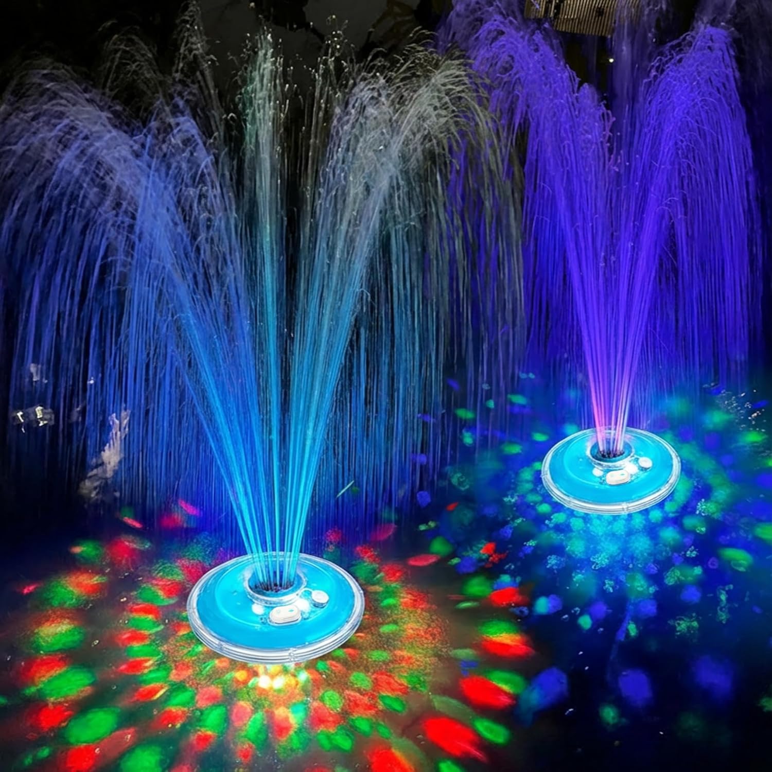 Floating Water Fountain with Underwater Lights, Powered Pump Outdoor, 2 Modes Sprinkler Waterfall Fountain for Inground Above Ground Pool, Pond-Light Blue-1PC